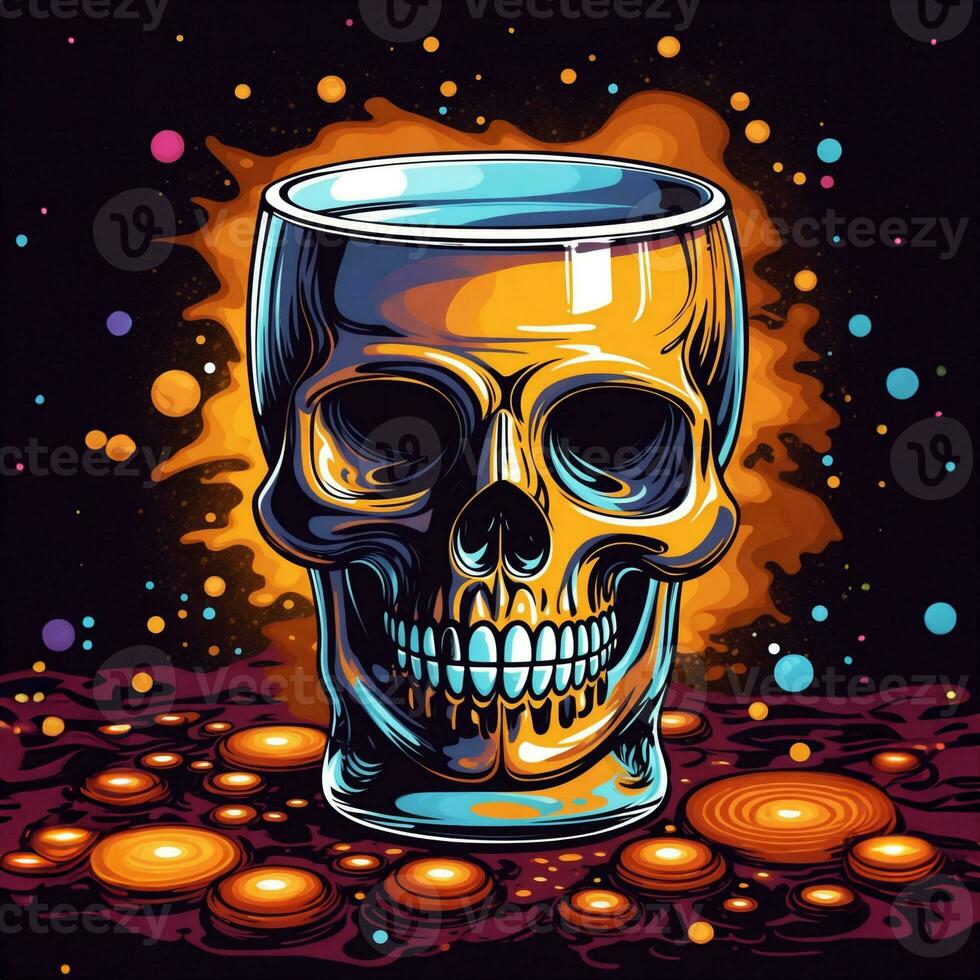 brown beer in a large skull mug photo