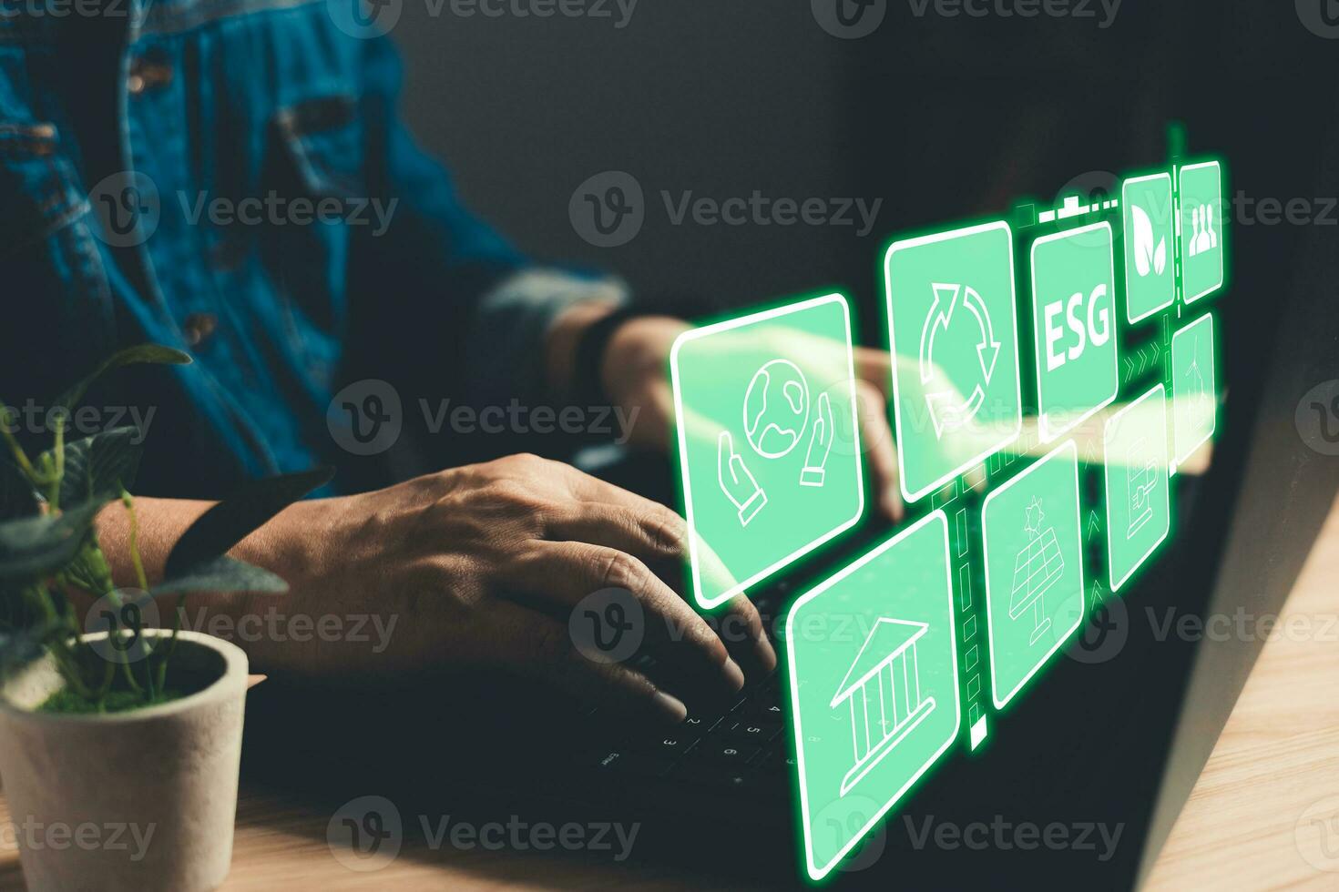 person use software to save energy,and reduce global warming,climate change,ecology friendly investment,ESG environment social governance,Green Business Innovation and Sustainable Development concept. photo