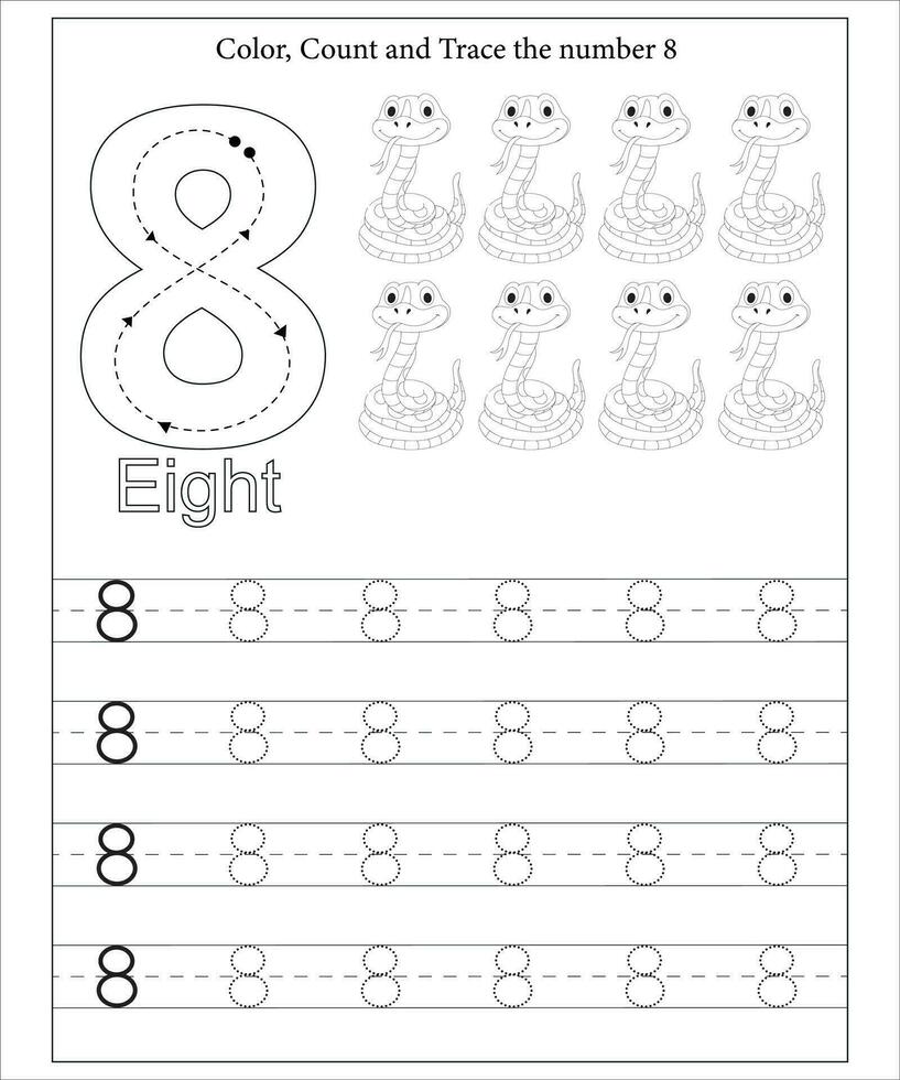 Number Tracing, Number Tracing Worksheet, Math workbook for kids vector