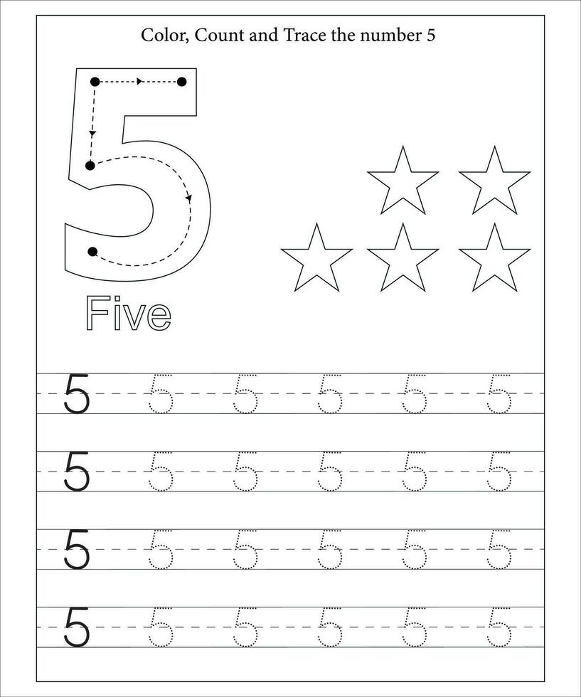 Number Tracing, Number Tracing Worksheet, Math workbook for kids vector