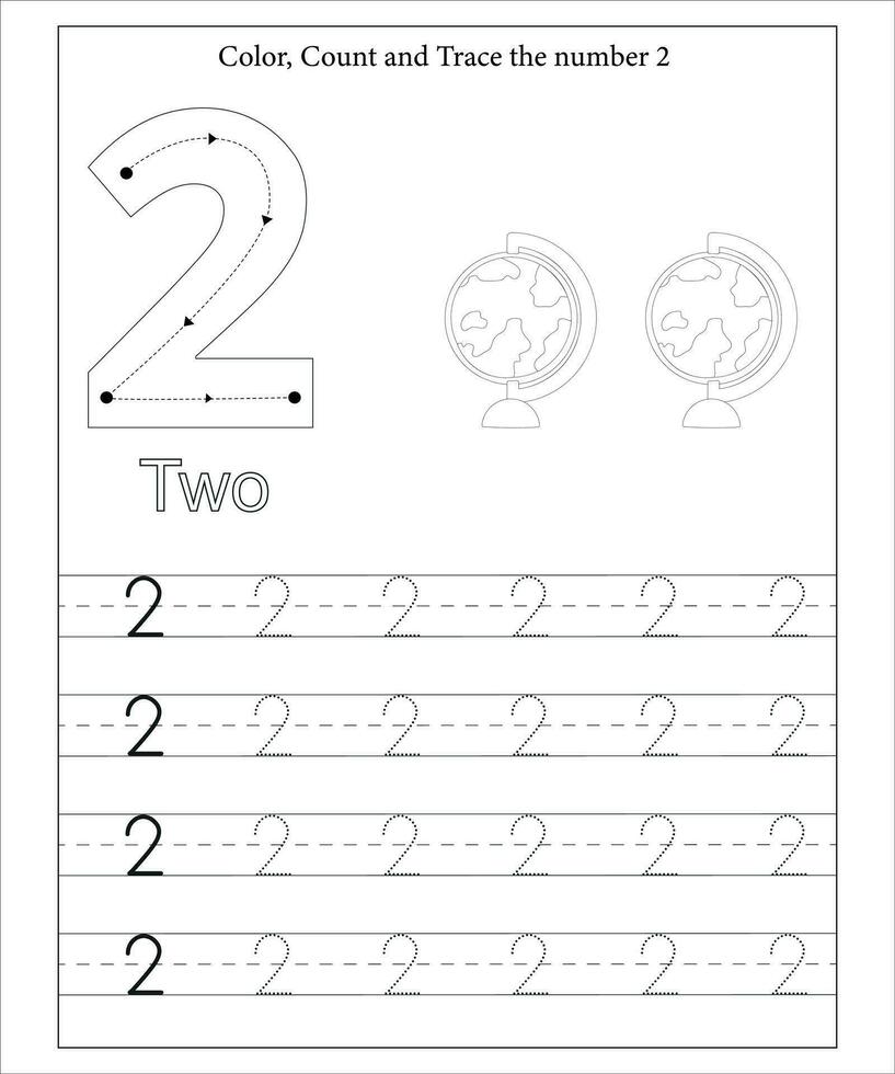 Number Tracing, Number Tracing Worksheet, Math workbook for kids vector