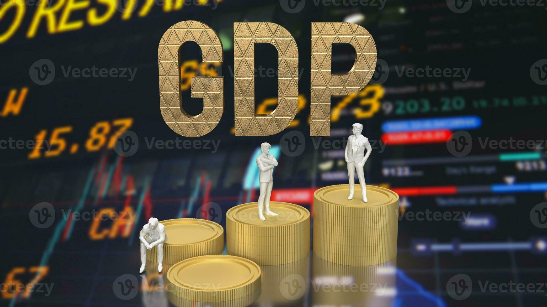 The Gap gold text and coins for Business concept  3d rendering photo