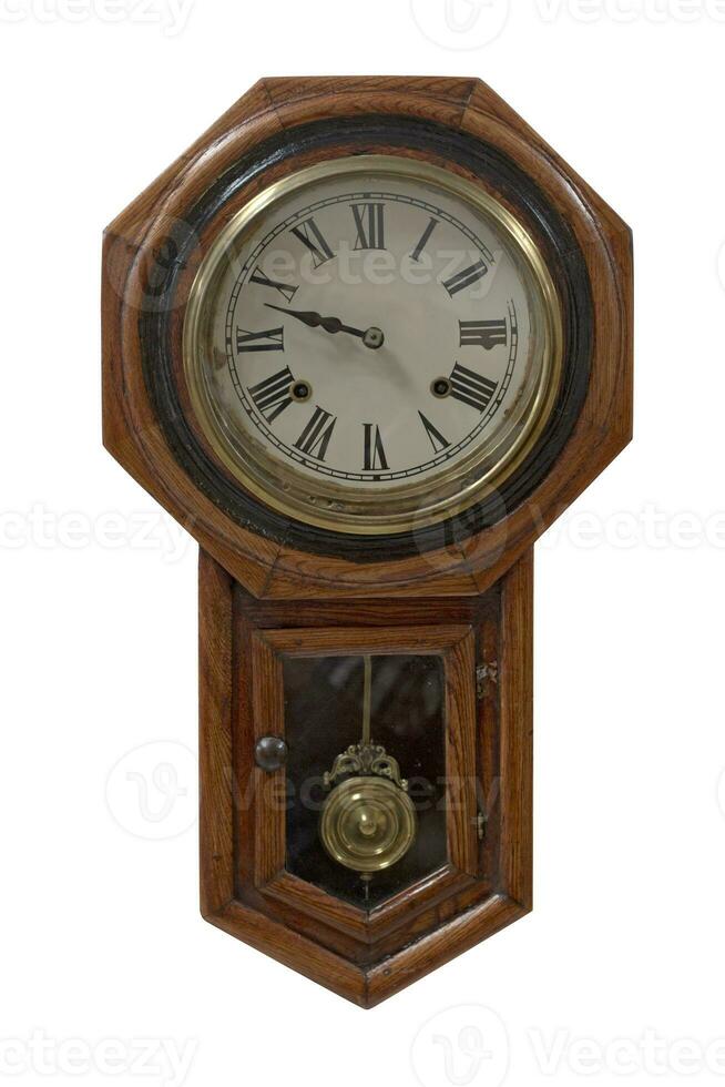 The Old clock wood isolated white background. photo