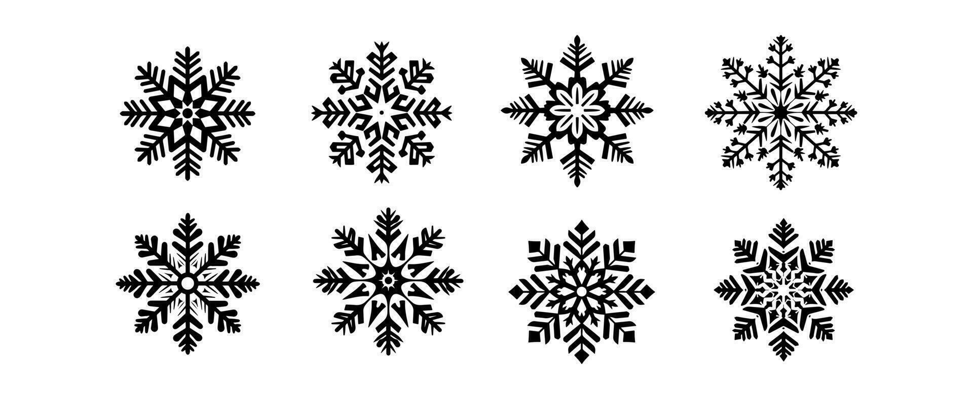 Set of snowflakes silhouette isolated on white background. Christmas and Happy new year decorative element vector illustration