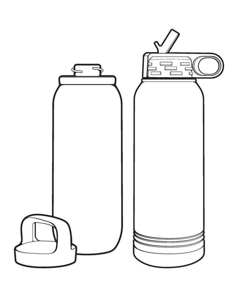Set off tumbler bottle line art style, tumbler bottle, tumbler bottle illustration, Vector Line, bottle illustration, Modern bottle, Bottle concept, tumbler bottle line art for training