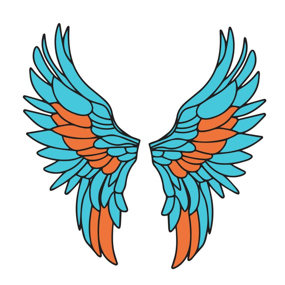 Hand drawn doodle wings. Angel wings isolated on white background. Icon wings. Vector illustraiton.