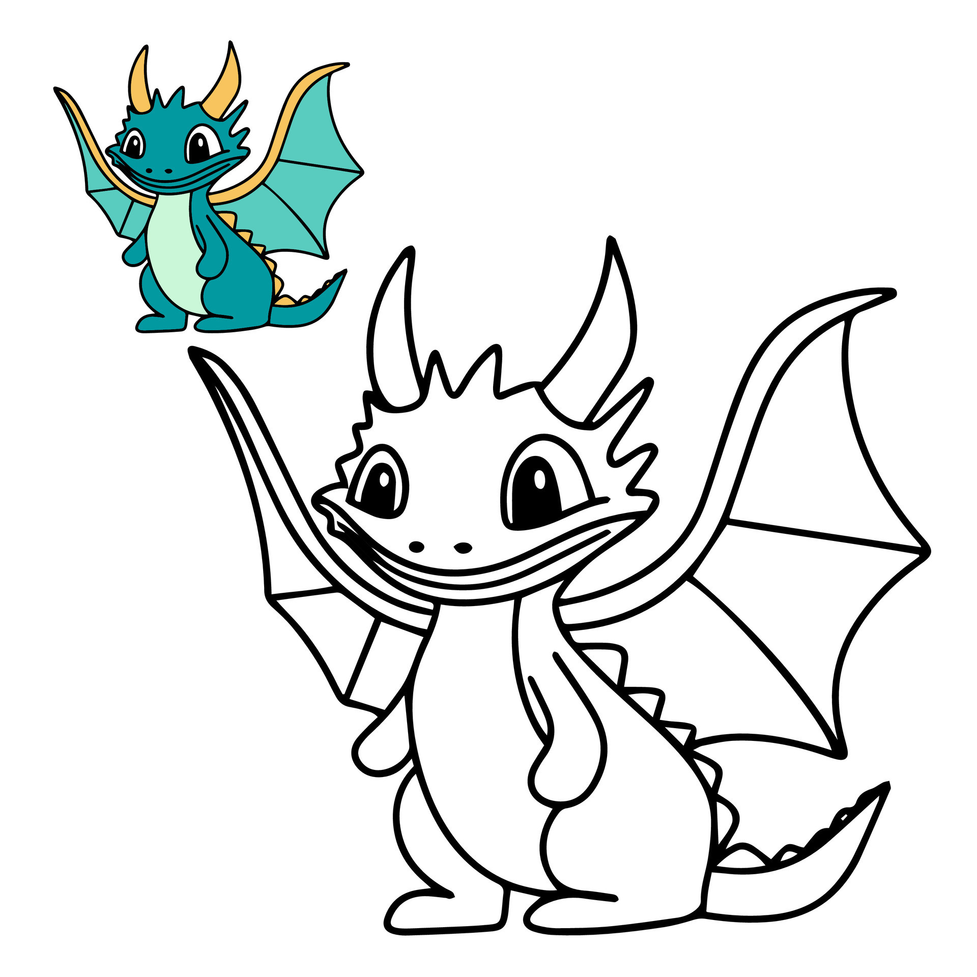 Cute little dragon coloring page. Cute character for coloring book