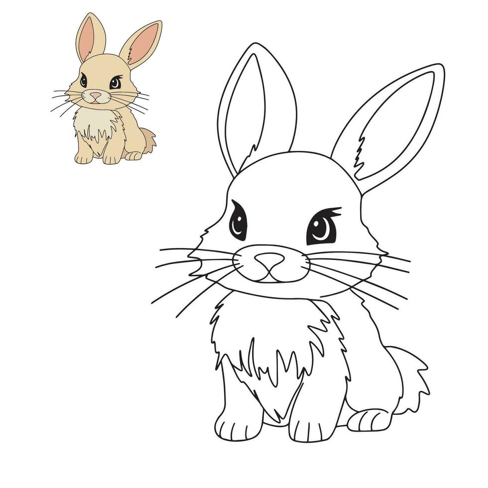 Cute bunny for coloring book. Baby rabbit as coloring page for children education. Hand drawn, outline, vector illustration.