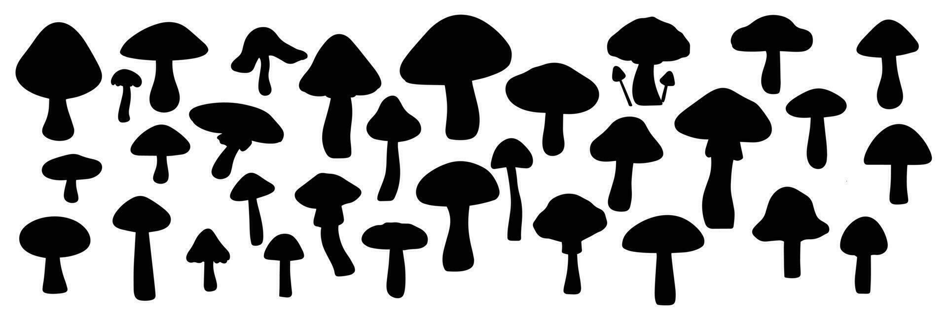 Big collection of mushrooms silhouette. Vector illustration large set of mushroom