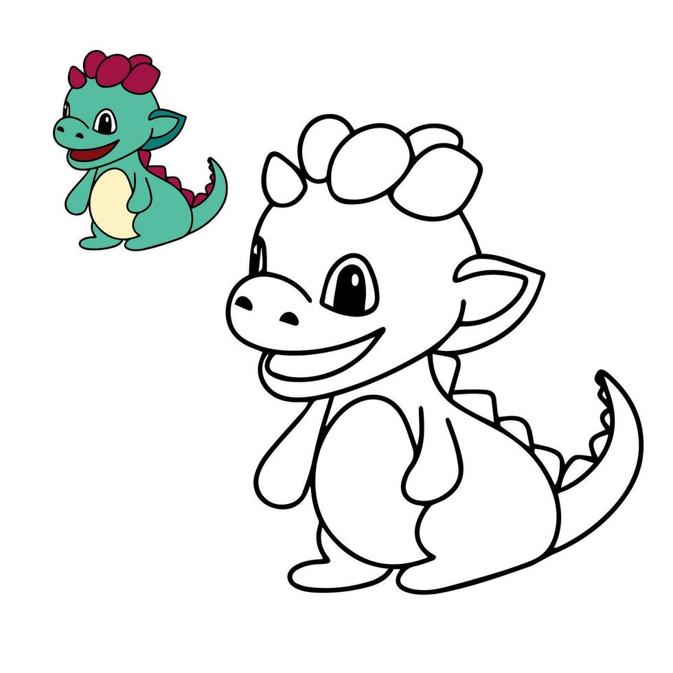 Cute little dragon coloring page. Baby dragon coloring book. Vector illustration.