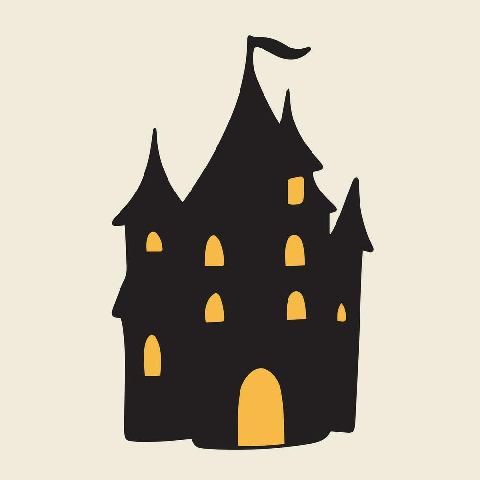 Silhouette of castle isolated on white background. Hand drawn castle icon. Halloween decor. Vector illustration.
