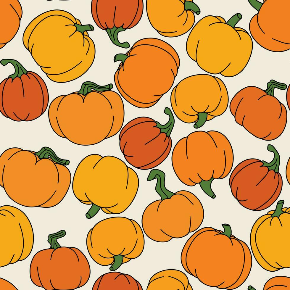 Seamless pumpkin patter. Harvest pattern. Vector illustration.