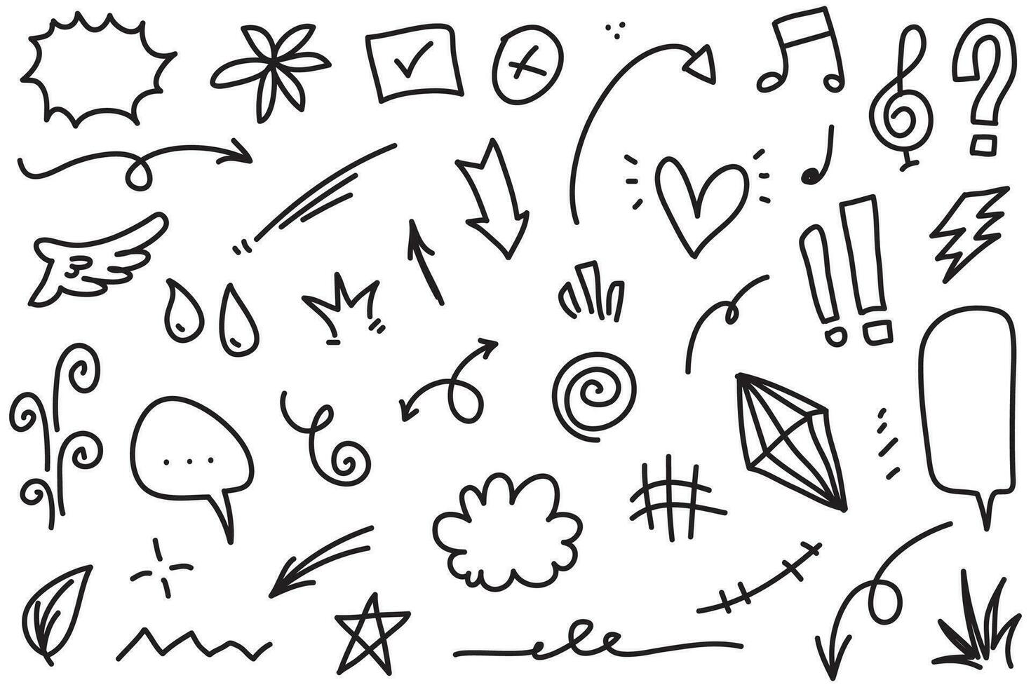 Doodle lines, Arrows, circles and curves vector.hand drawn design elements isolated on white background for infographic. vector illustration.