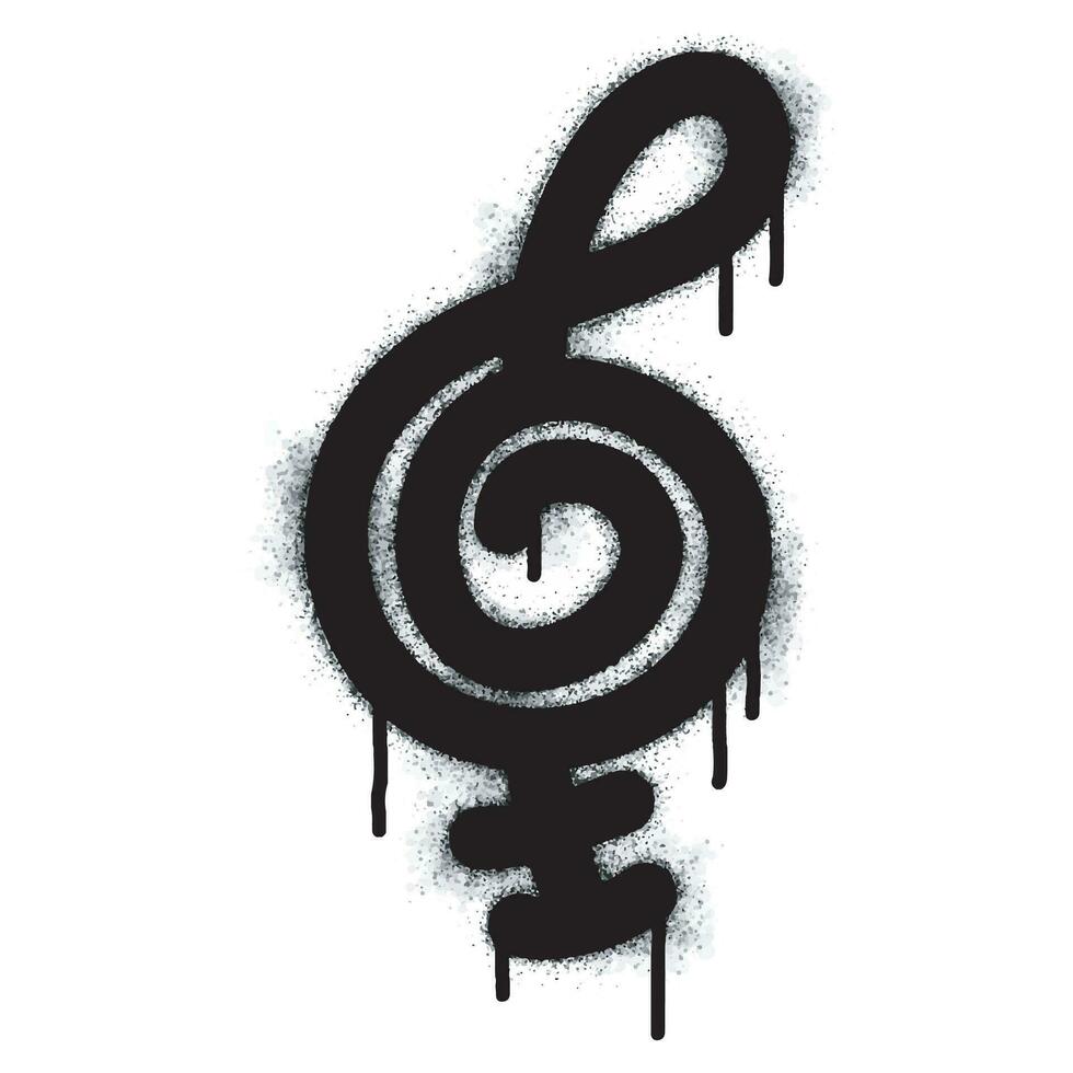Spray Painted Graffiti treble clef icon Sprayed isolated with a white background. graffiti treble clef symbol with over spray in black over white. Vector illustration.