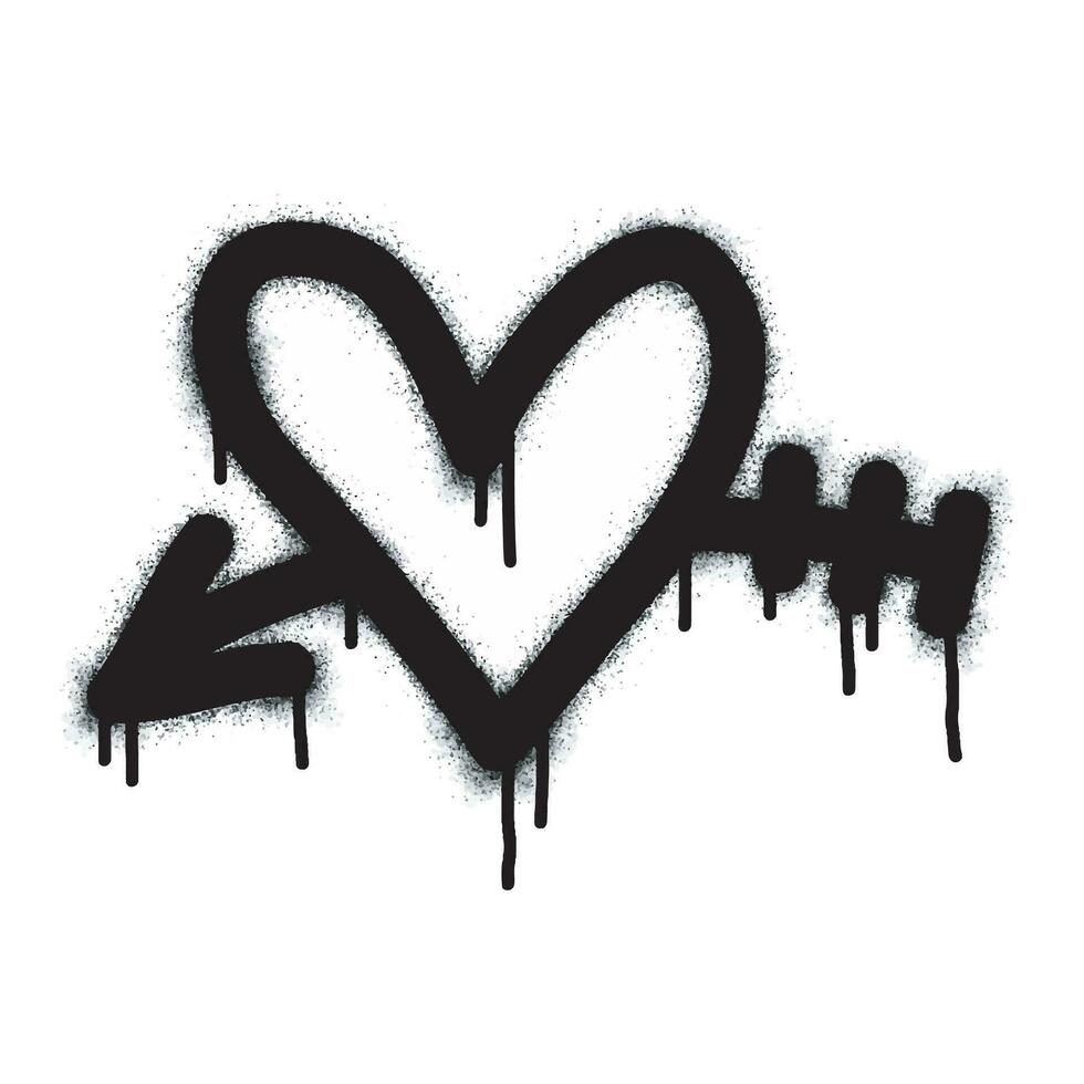 Spray graffiti heart sign painted in black on white. Love heart drop symbol. isolated on a white background. vector illustration