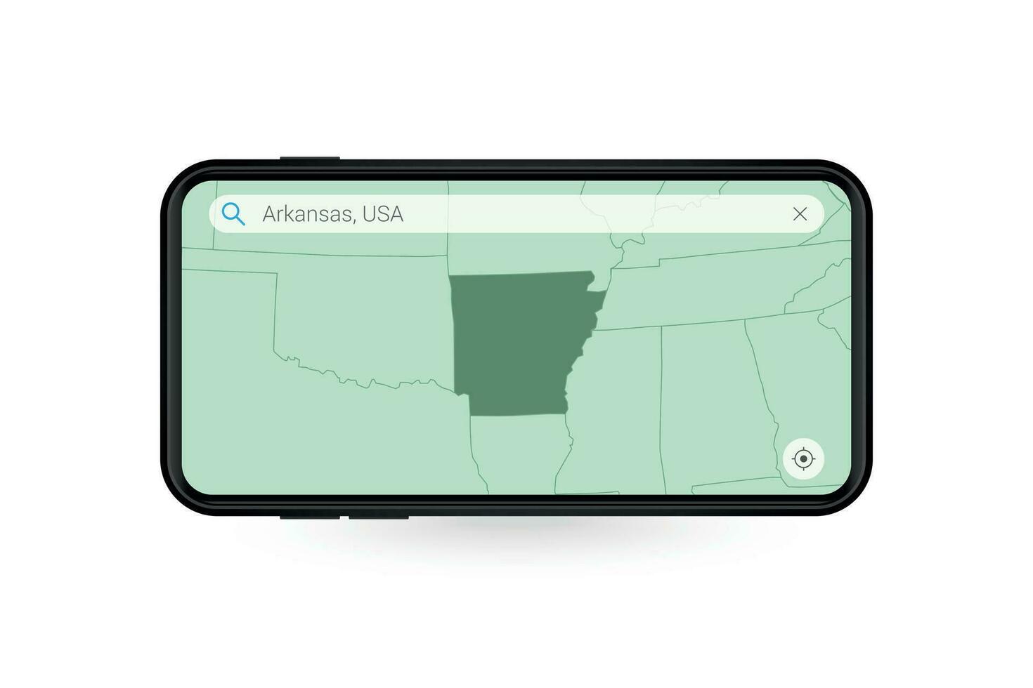 Searching map of Arkansas in Smartphone map application. Map of Arkansas in Cell Phone. vector