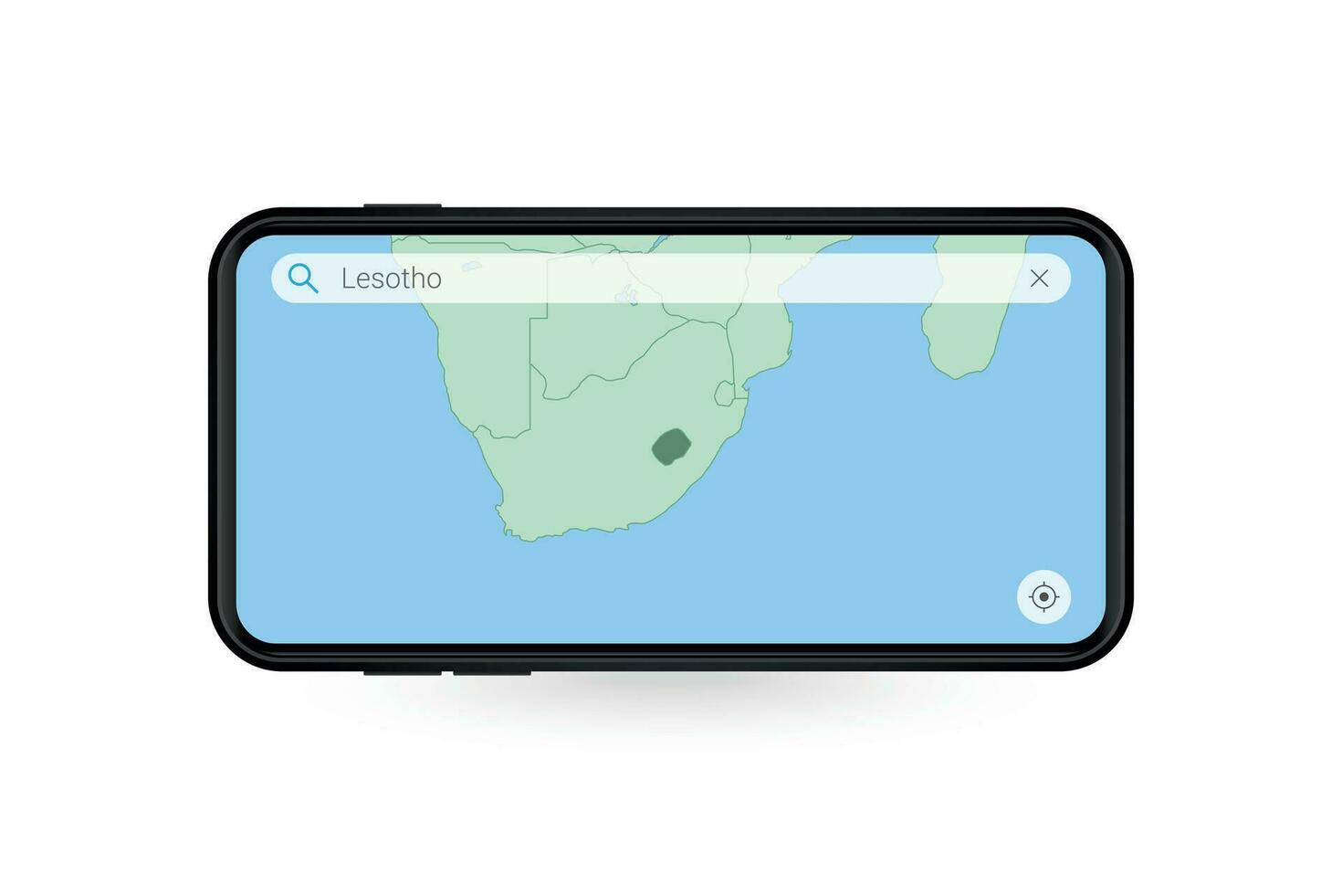 Searching map of Lesotho in Smartphone map application. Map of Lesotho in Cell Phone. vector