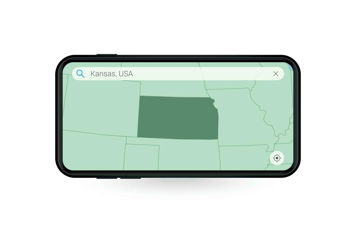 Searching map of Kansas in Smartphone map application. Map of Kansas in Cell Phone. vector