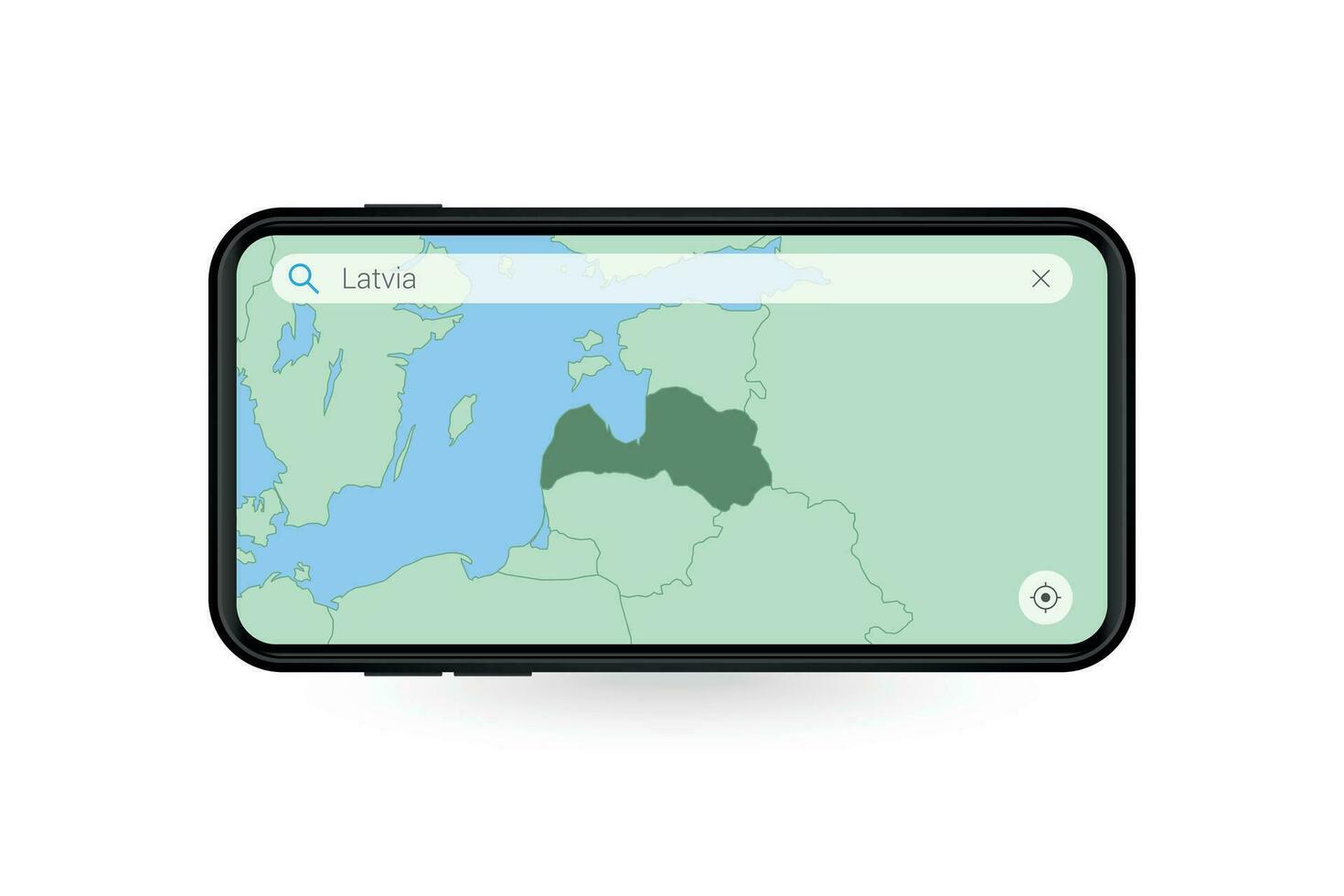 Searching map of Latvia in Smartphone map application. Map of Latvia in Cell Phone. vector