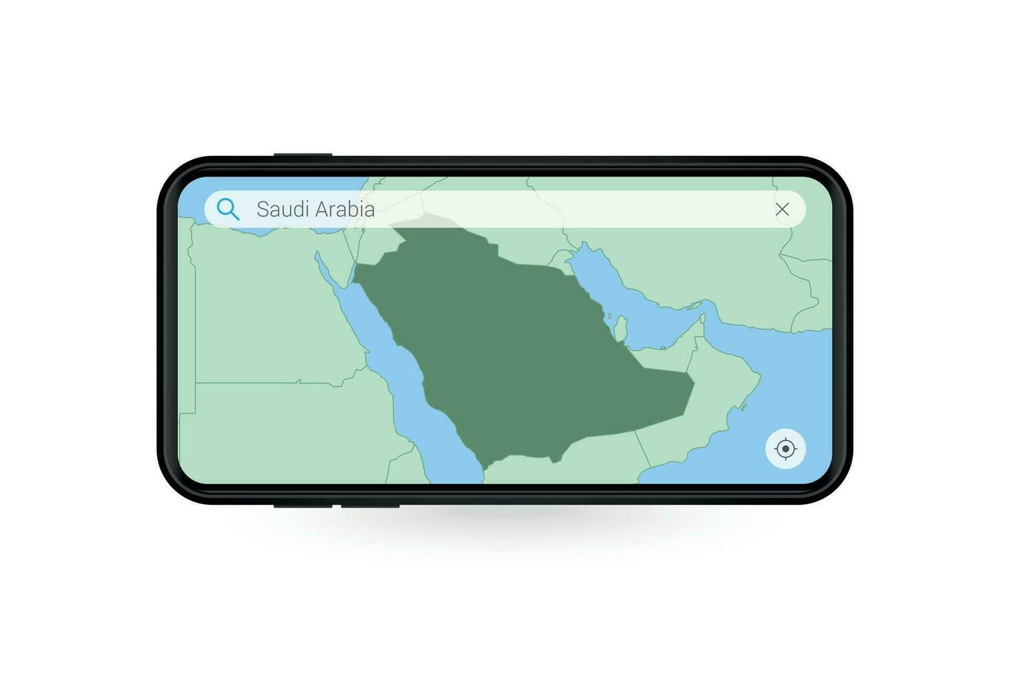 buscando mapa de saudi arabia en teléfono inteligente mapa solicitud. mapa de saudi arabia en célula teléfono. vector