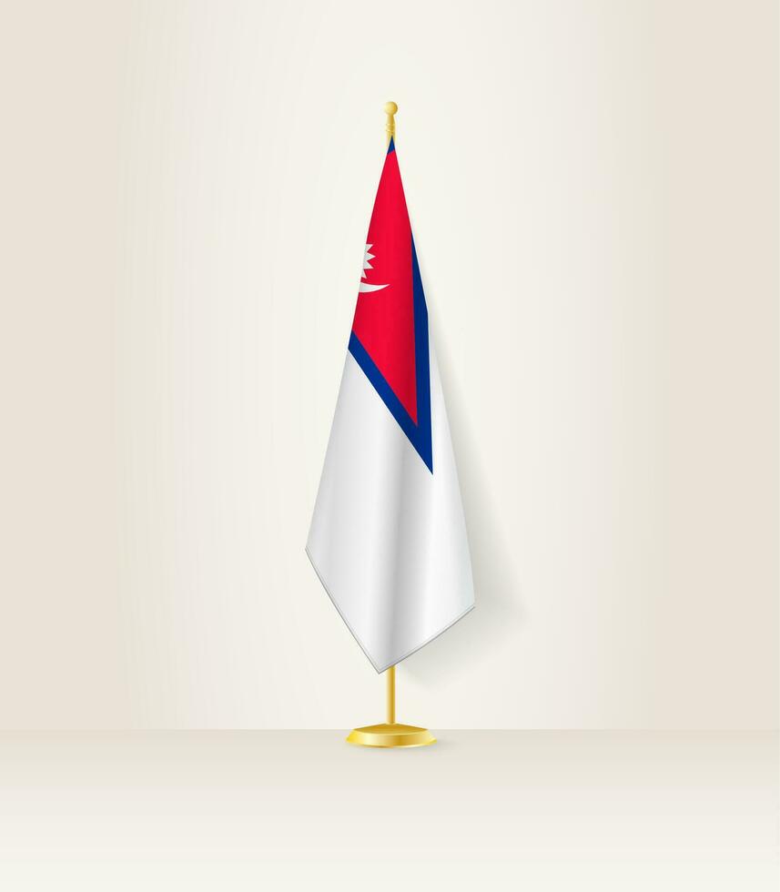 Nepal flag on a flag stand. vector