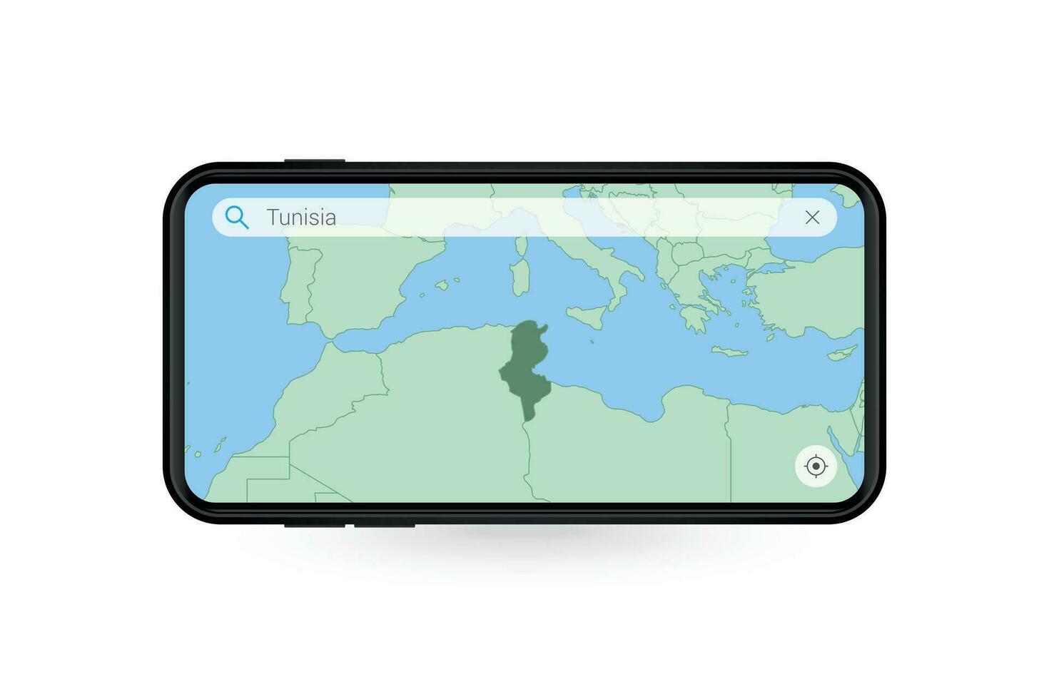 Searching map of Tunisia in Smartphone map application. Map of Tunisia in Cell Phone. vector