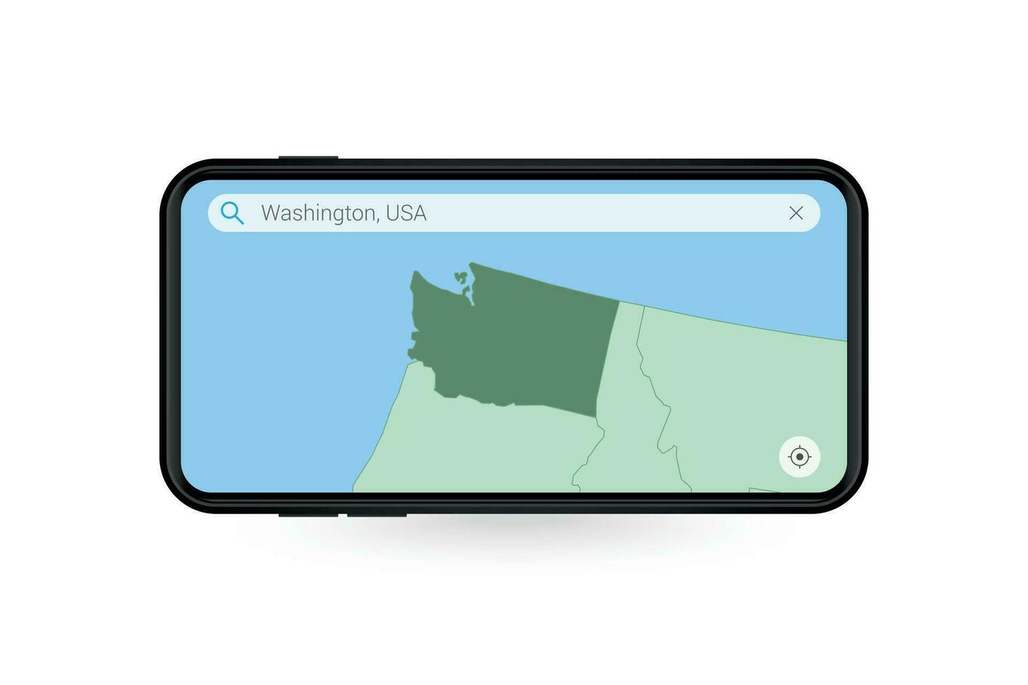 Searching map of Washington in Smartphone map application. Map of Washington in Cell Phone. vector