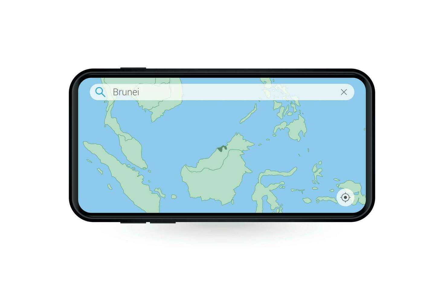 Searching map of Brunei in Smartphone map application. Map of Brunei in Cell Phone. vector
