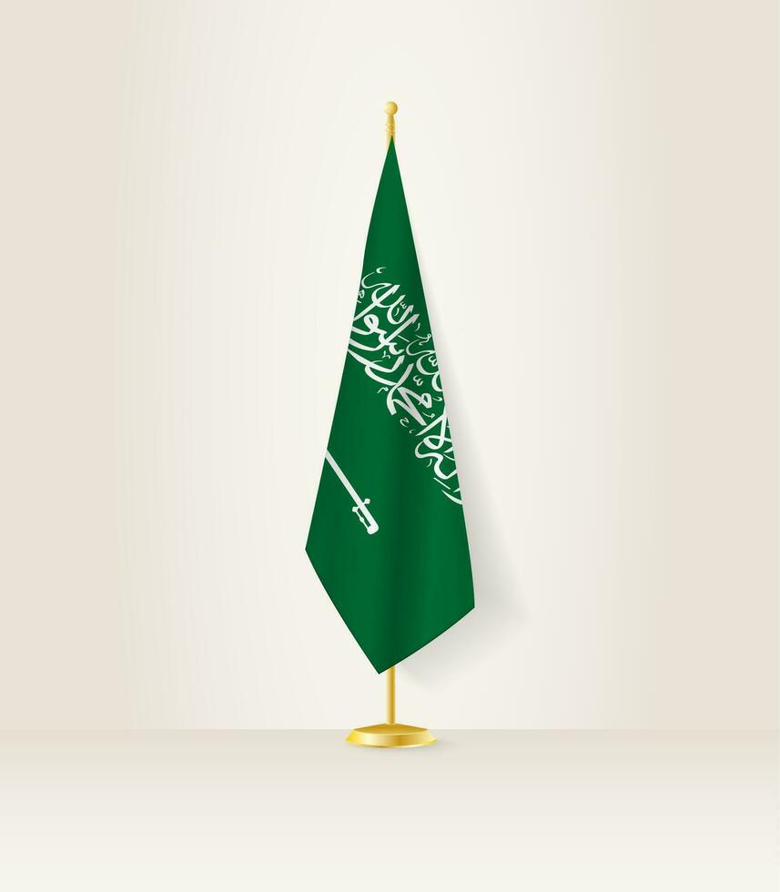 Saudi Arabia flag on a flag stand. vector