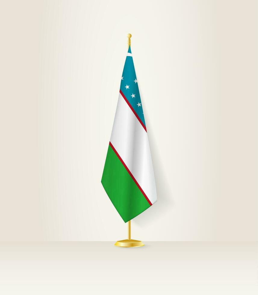 Uzbekistan flag on a flag stand. vector