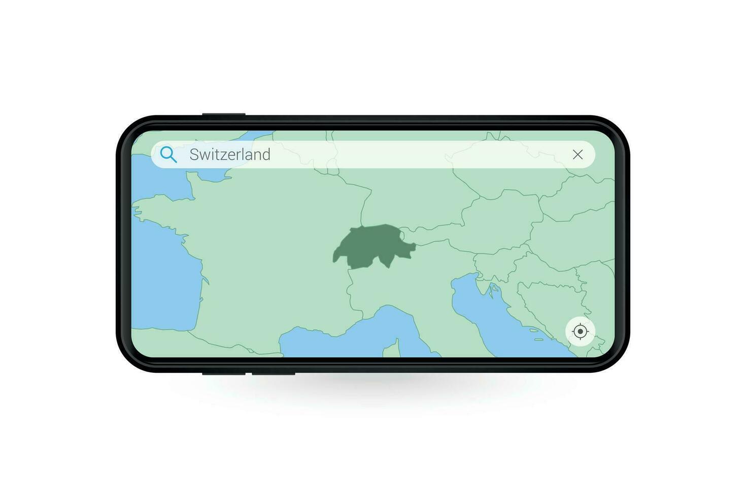 Searching map of Switzerland in Smartphone map application. Map of Switzerland in Cell Phone. vector
