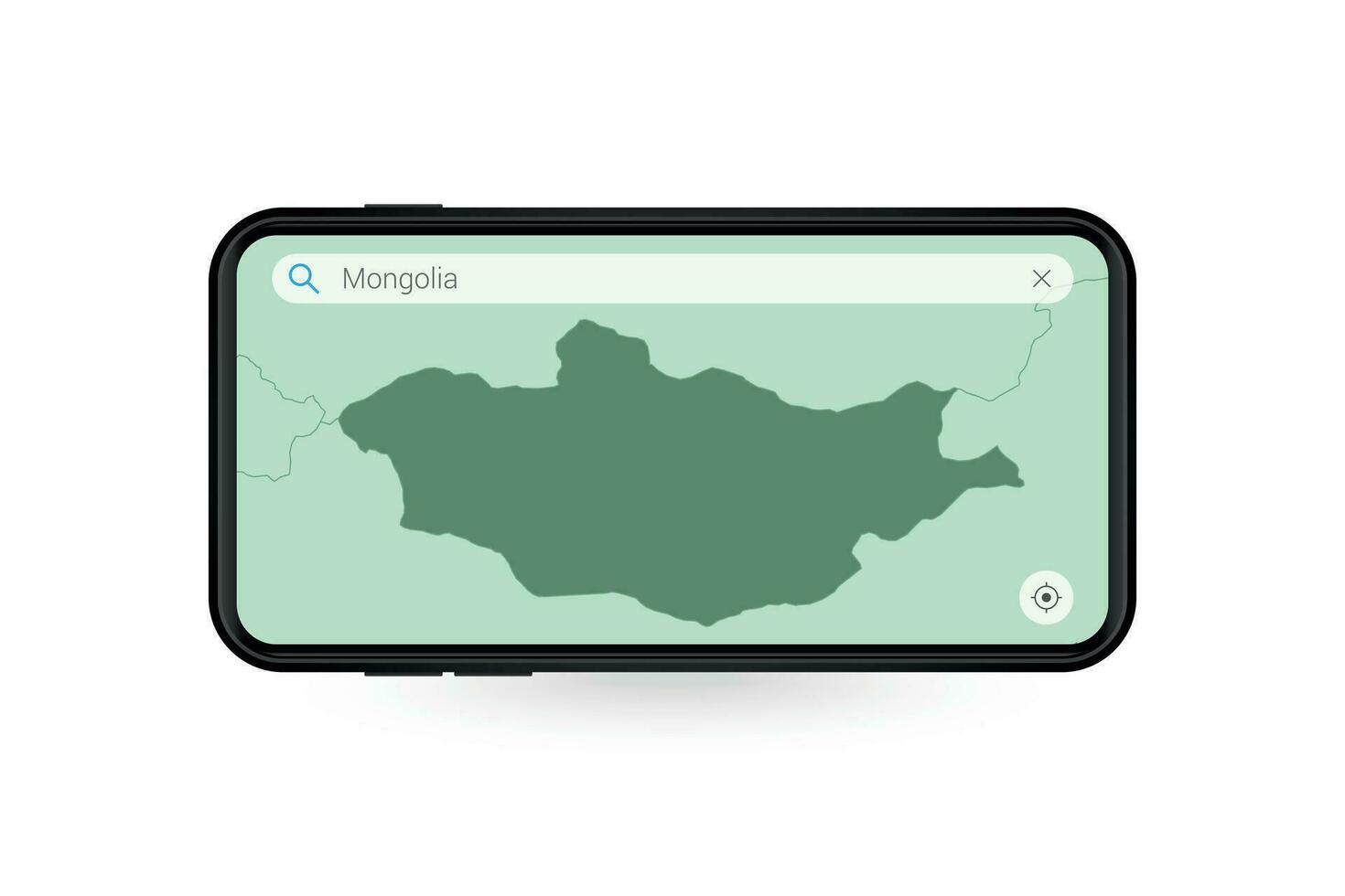 Searching map of Mongolia in Smartphone map application. Map of Mongolia in Cell Phone. vector