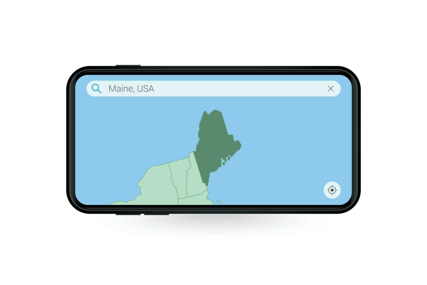 Searching map of Maine in Smartphone map application. Map of Maine in Cell Phone. vector
