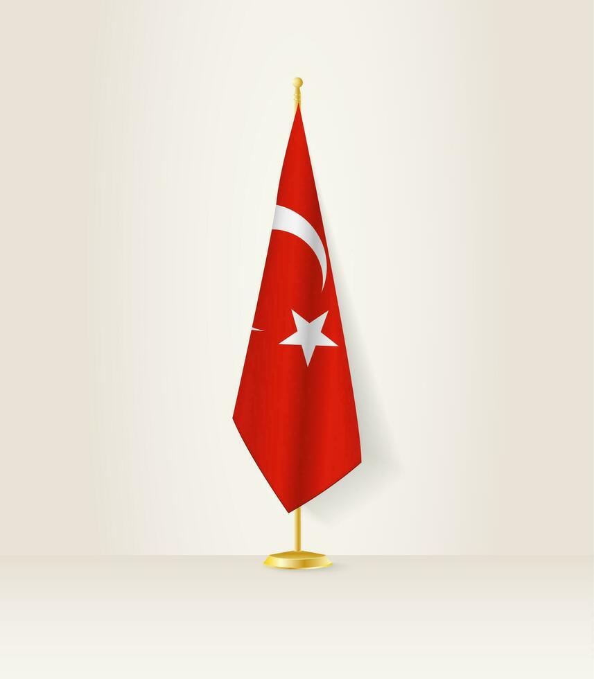 Turkey flag on a flag stand. vector