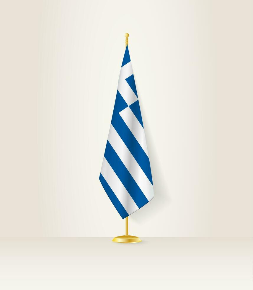 Greece flag on a flag stand. vector