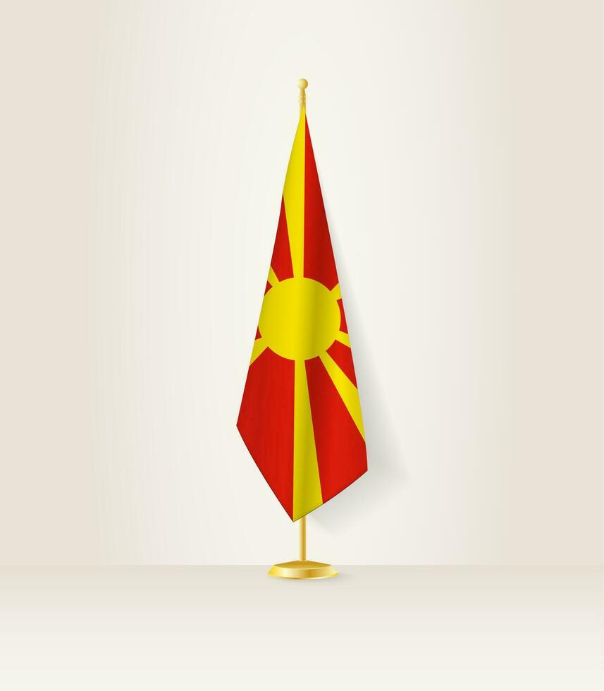 North Macedonia flag on a flag stand. vector