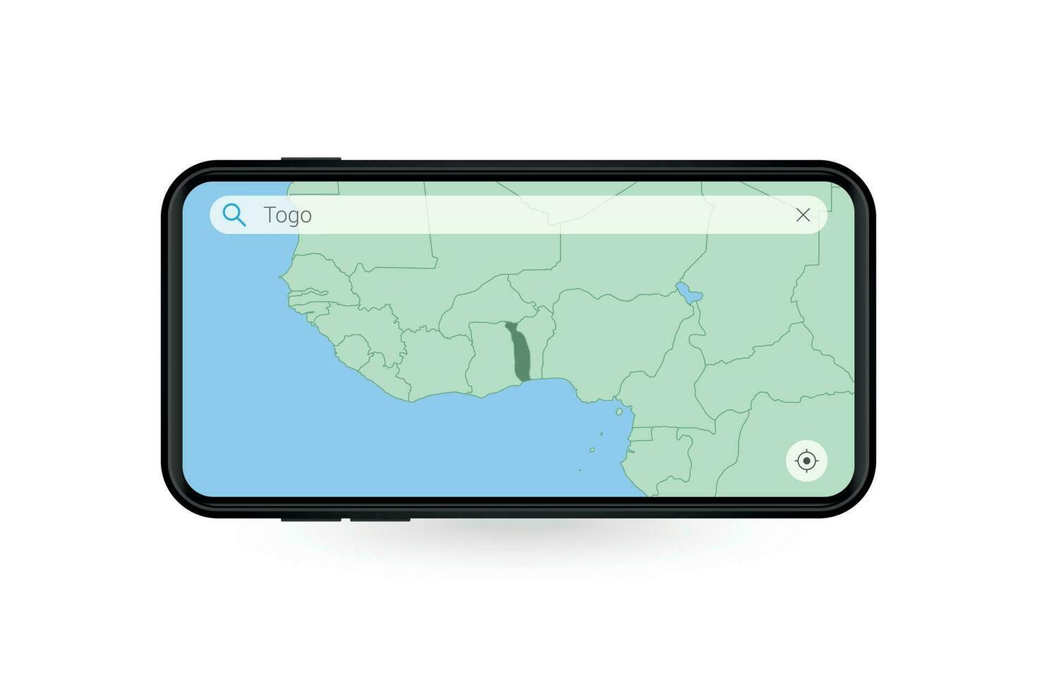 Searching map of Togo in Smartphone map application. Map of Togo in Cell Phone. vector