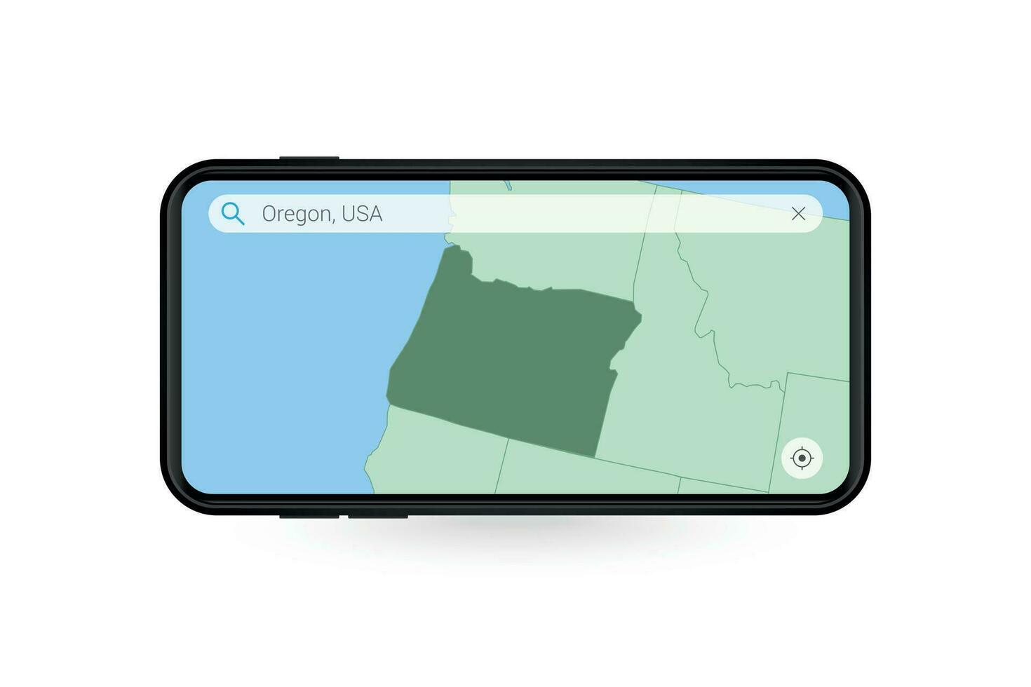 Searching map of Oregon in Smartphone map application. Map of Oregon in Cell Phone. vector