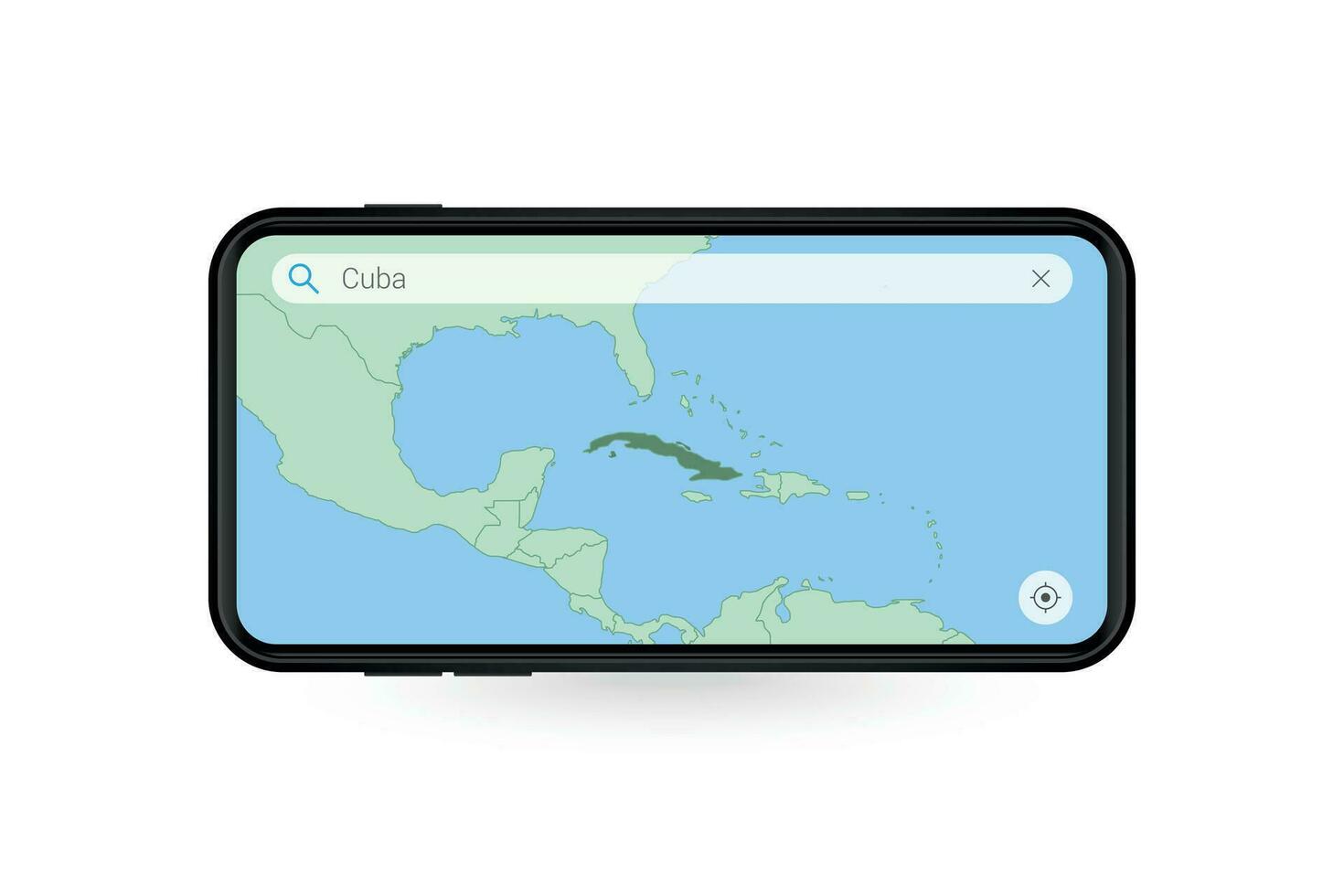 Searching map of Cuba in Smartphone map application. Map of Cuba in Cell Phone. vector