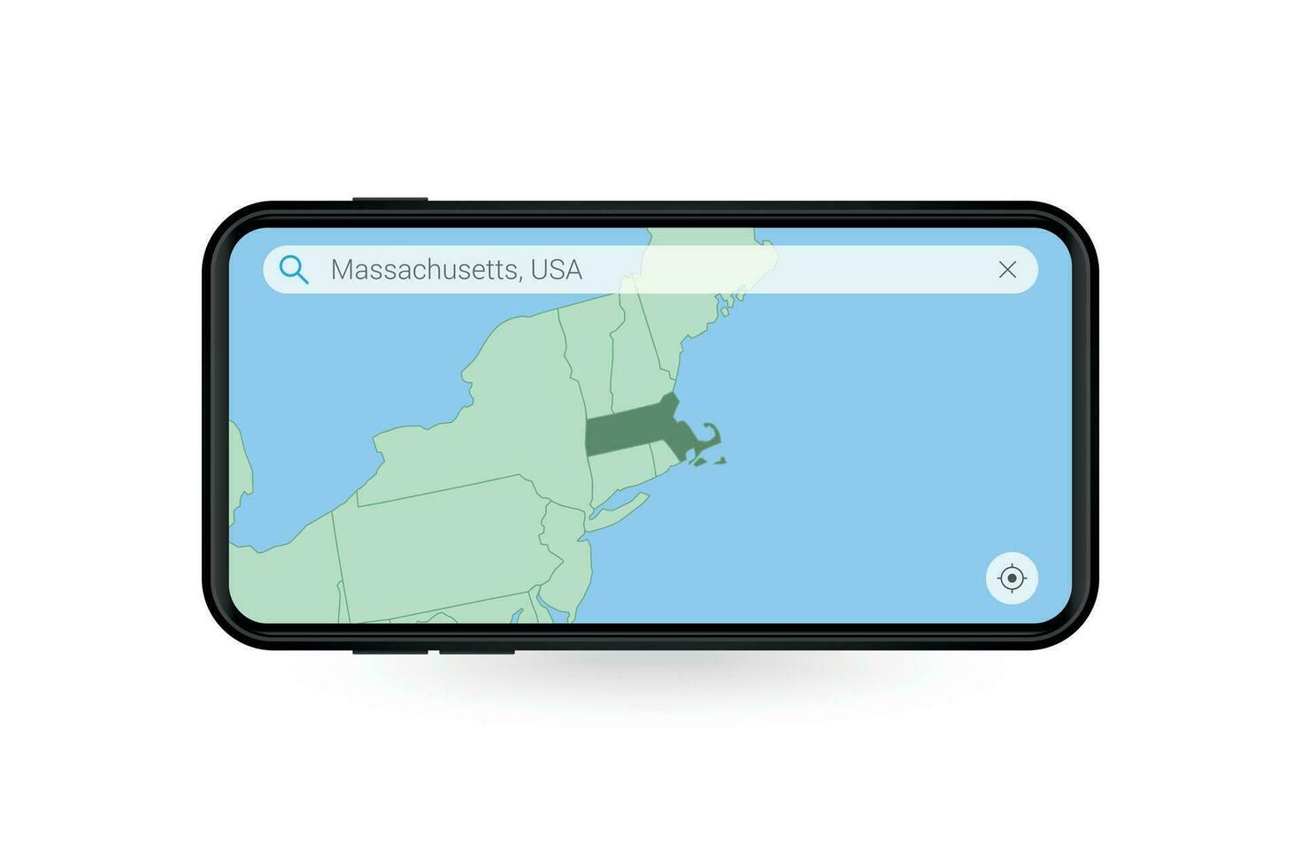 buscando mapa de Massachusetts en teléfono inteligente mapa solicitud. mapa de Massachusetts en célula teléfono. vector