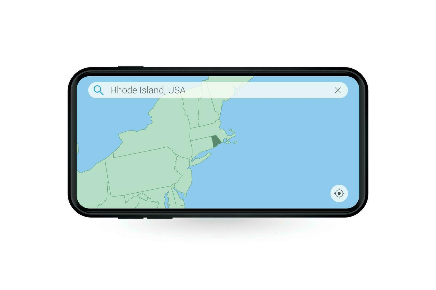 Searching map of Rhode Island in Smartphone map application. Map of Rhode Island in Cell Phone. vector