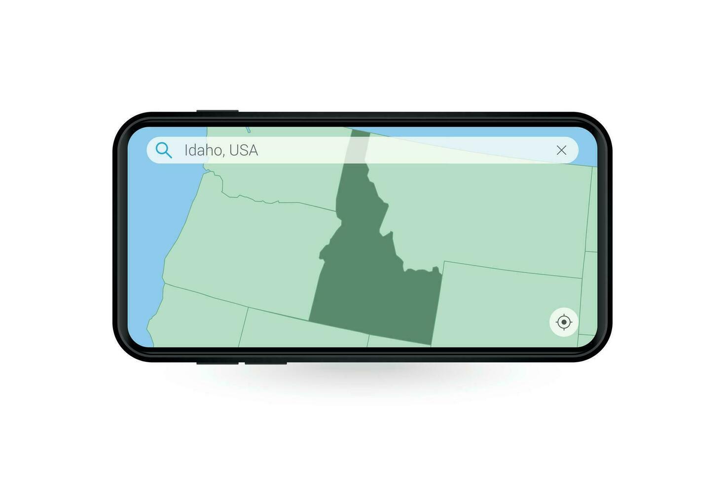 Searching map of Idaho in Smartphone map application. Map of Idaho in Cell Phone. vector