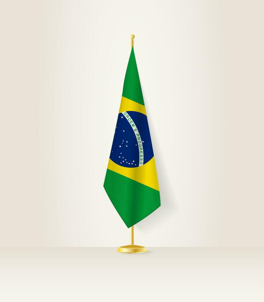 Brasil bandera en un bandera pararse. vector