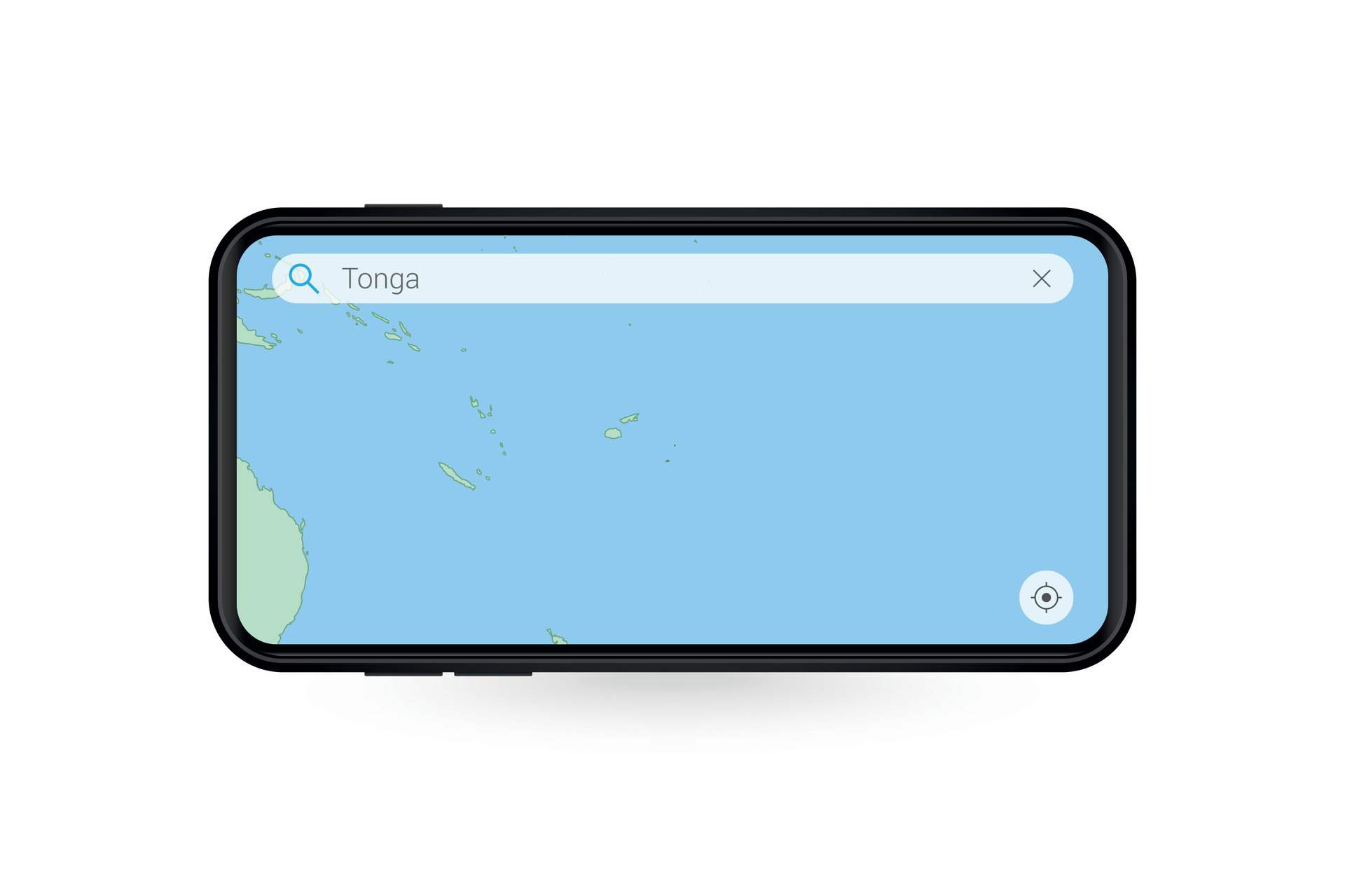 Searching map of Tonga in Smartphone map application. Map of Tonga in