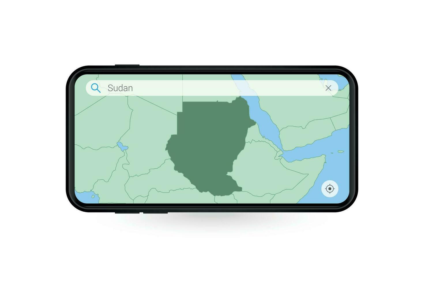 buscando mapa de Sudán en teléfono inteligente mapa solicitud. mapa de Sudán en célula teléfono. vector