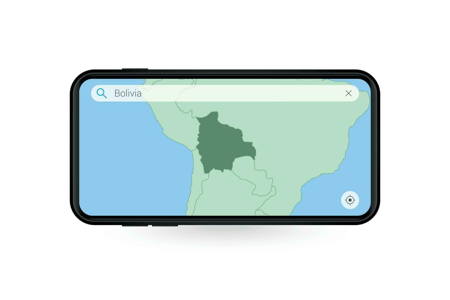 Searching map of Bolivia in Smartphone map application. Map of Bolivia in Cell Phone. vector