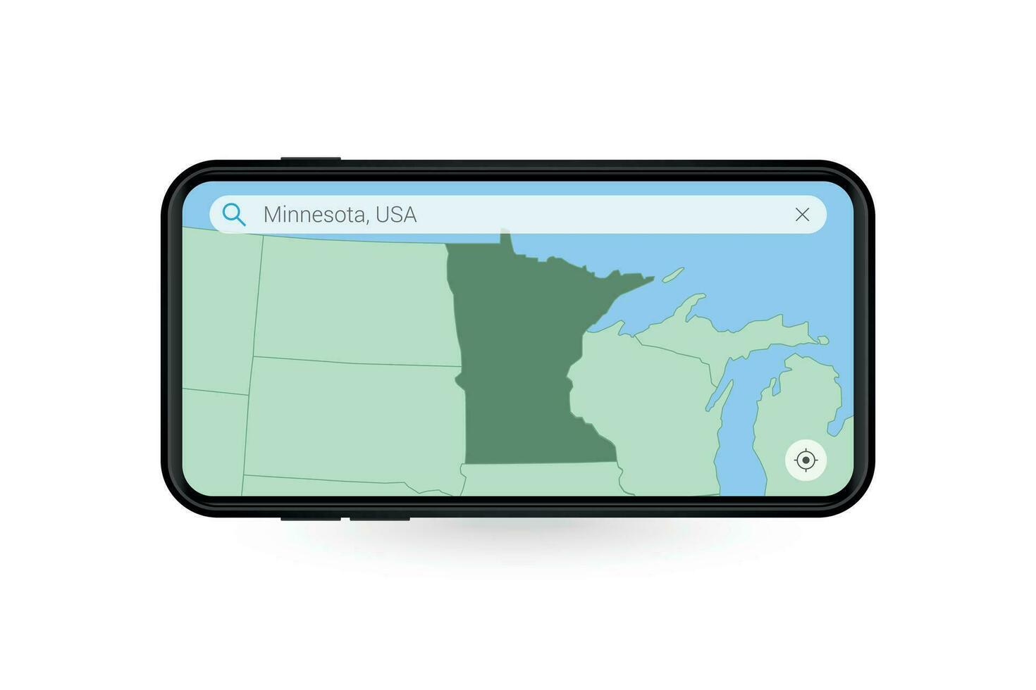 buscando mapa de Minnesota en teléfono inteligente mapa solicitud. mapa de Minnesota en célula teléfono. vector