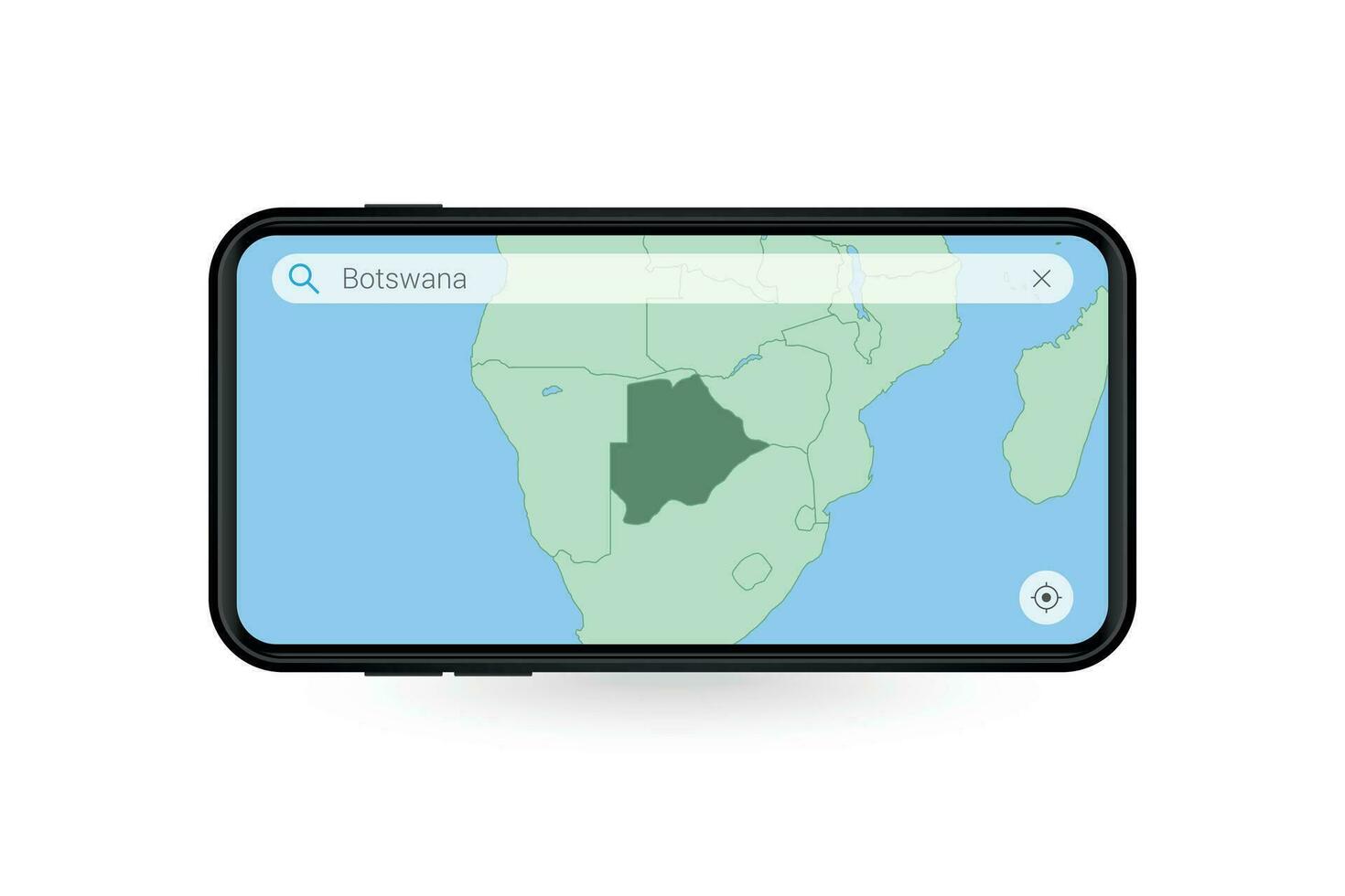 Searching map of Botswana in Smartphone map application. Map of Botswana in Cell Phone. vector