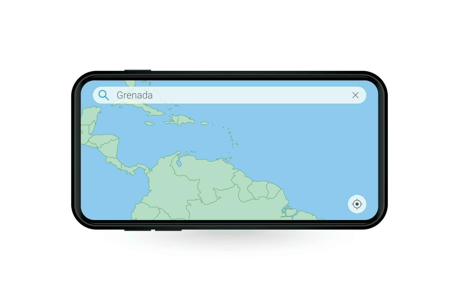 Searching map of Grenada in Smartphone map application. Map of Grenada in Cell Phone. vector