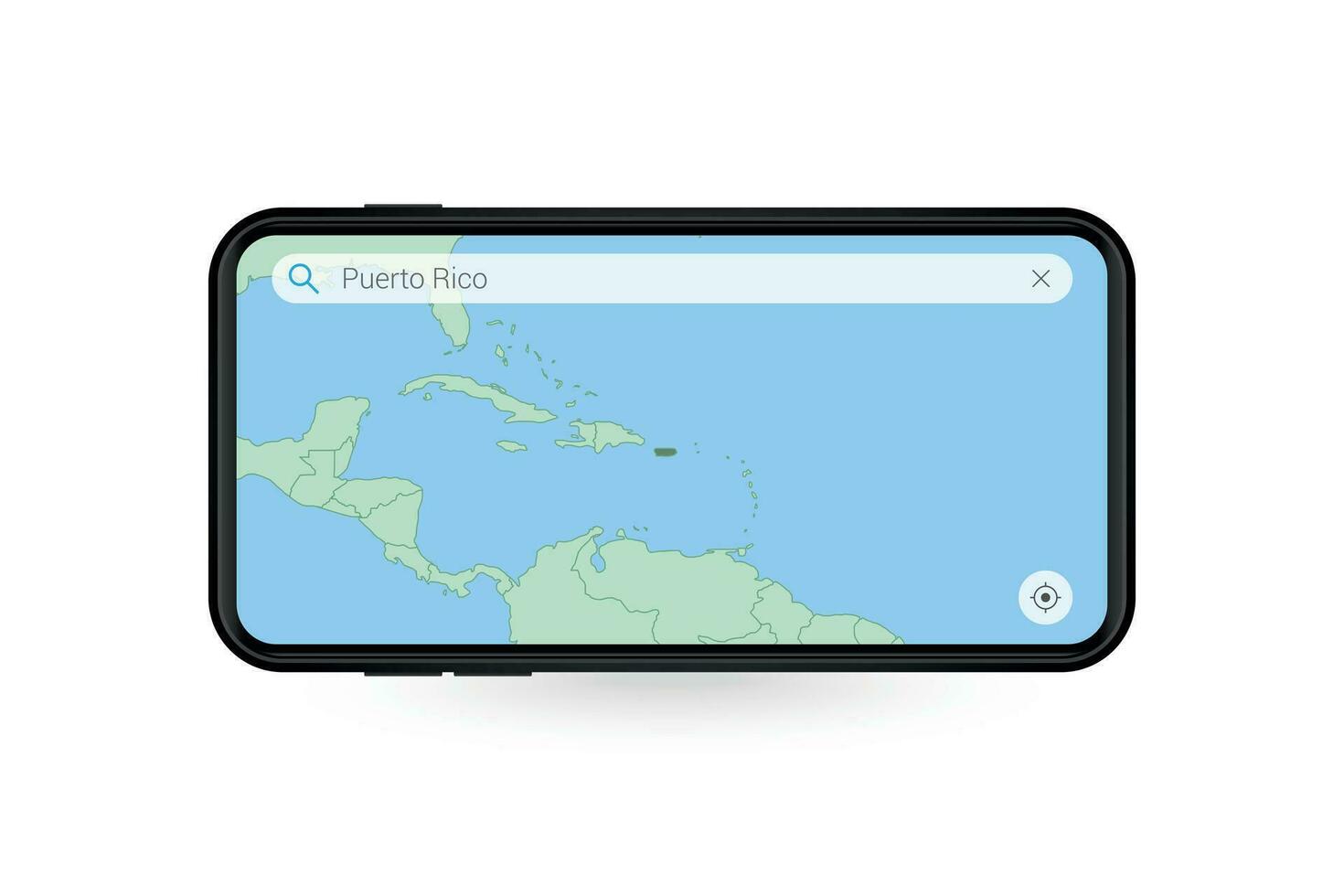 Searching map of Puerto Rico in Smartphone map application. Map of